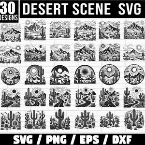 Desert Scene SVG Bundle, Desert Svg, Desert Landscape Clipart, Desert Scene Vector, Desert Silhouette, Desert Scene dxf, Desert Scene png