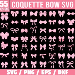 Pacchetto SVG fiocco nastro Coquette, SVG nastro Boho, SVG papillon, SVG contorno fiocco, Fiocco disegnato a mano, Fiocco rosa per capelli da bambina SVG, SVG fiocco Coquette