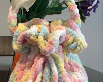 Handmade Cute Multicolor Crotchet Purse/Ruffle Hat - Crochet Knit Bag, Handbags For Women, Organic Shoulder Bag, Spring bag, Gift for her