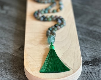 Hand-Tied Indian Agate Mala Necklace, 108 Beads, Root Chakra, Spiritual Jewelry