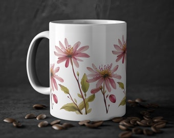 Mug en céramique à imprimé floral – Tasse pour café, thé et chocolat chaud - Décoration avec fleurs pressées - Idée cadeau