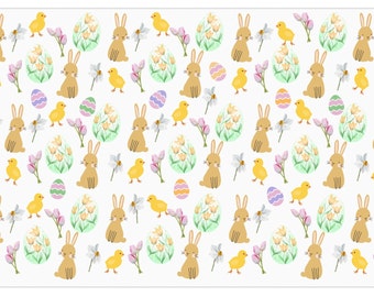 Joli papier d'emballage cadeau de Pâques avec un lapin, un poussin, des œufs et des fleurs, une esthétique printanière à l'aquarelle - Choisissez la taille, la couleur et la finition !