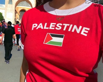 Palestine Womens Y2K Baby Tee Jersey Shirt Jersey Baby Tee Downtown Girl Cropped Tee Y2k Aesthetic Crop Soccer Jersey Retro New Jersey