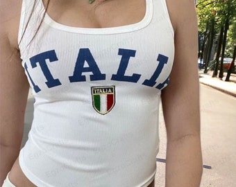 Italia Y2K Baby Tee Shirt, Football Retro Jersey Soccer Shirt Sleeveless Y2k Shirt T-shirt Aesthetic Grunge Crop Tops Tshirt Cropped Top Y2k