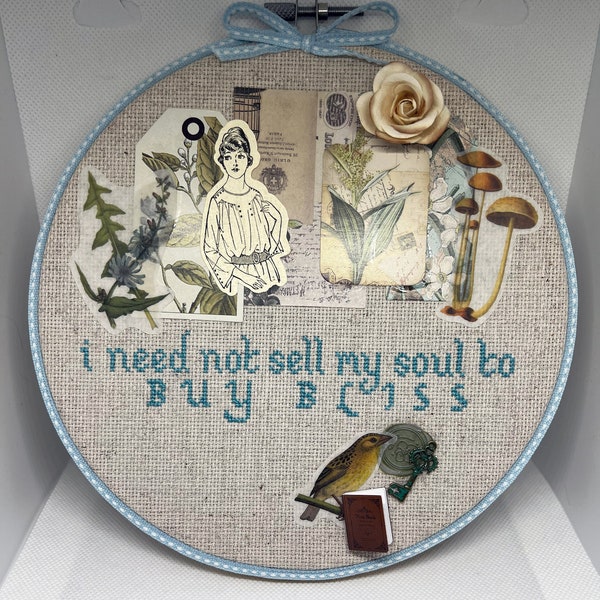 Embellished Cross Stitch | Jane Eyre Bliss - 10" Hoop | Handmade Home Decor