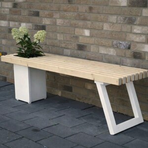 Solid wood bench with flower box/Modern garden bench Farblosöl-weiß