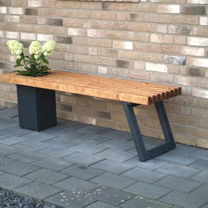 Solid wood bench with flower box/Modern garden bench Dunkel geölt-anthraz
