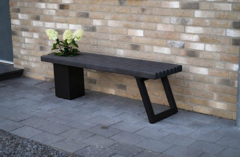 Solid wood bench with flower box/Modern garden bench Anthrazit-schwarz