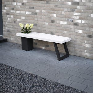Solid wood bench with flower box/Modern garden bench Weiß-schwarz