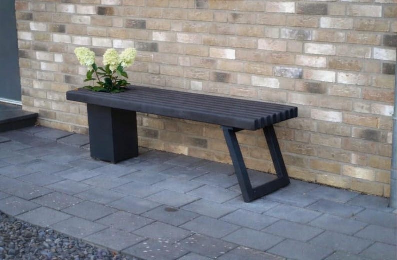 Solid wood bench with flower box/Modern garden bench Anthrazit-anthrazit