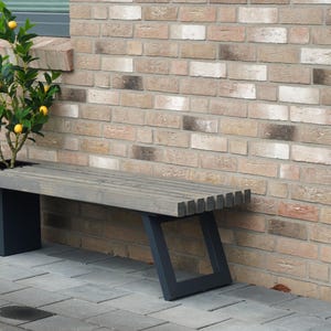 Solid wood bench with flower box/Modern garden bench Grau lasiert-anthraz