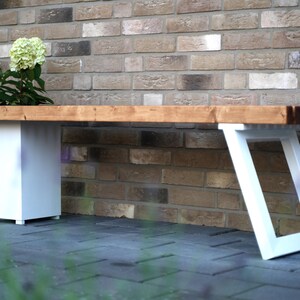 Solid wood bench with flower box/Modern garden bench Dunkel geölt-weiß