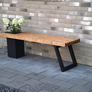 Solid wood bench with flower box/Modern garden bench Dunkel geölt-schwarz