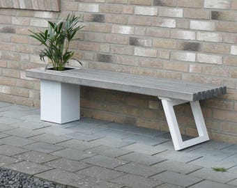 Gartenbank mit Blumenkasten/ Moderne Massivholzbank/Sitzbank/Bank/Holz Bank