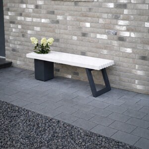 Solid wood bench with flower box/Modern garden bench Weiß-anthrazit