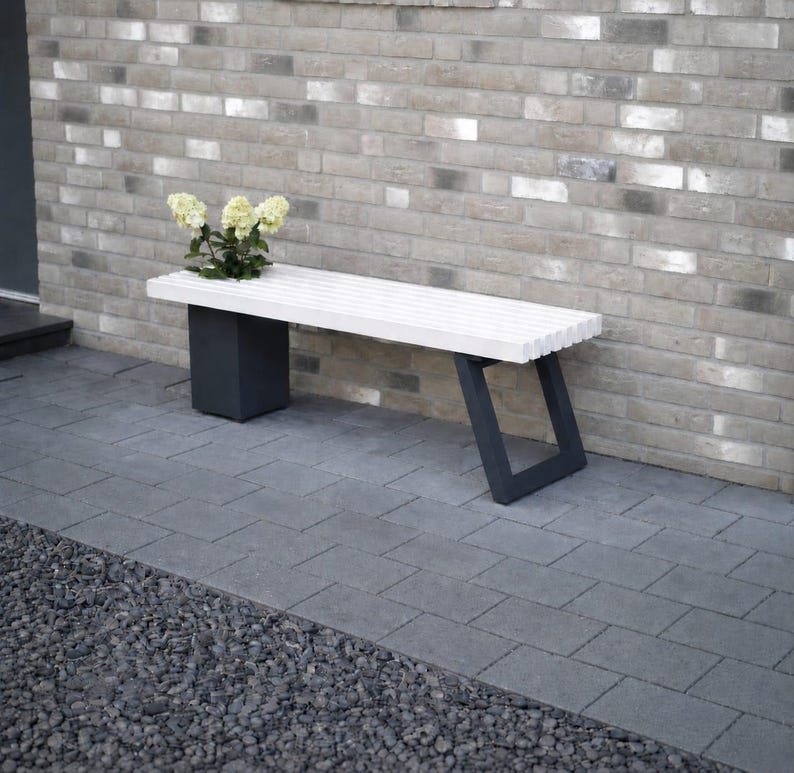 Solid wood bench with flower box/Modern garden bench Weiß-anthrazit