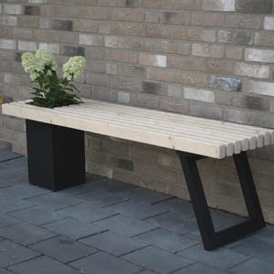 Solid wood bench with flower box/Modern garden bench Farblosöl-schwarz