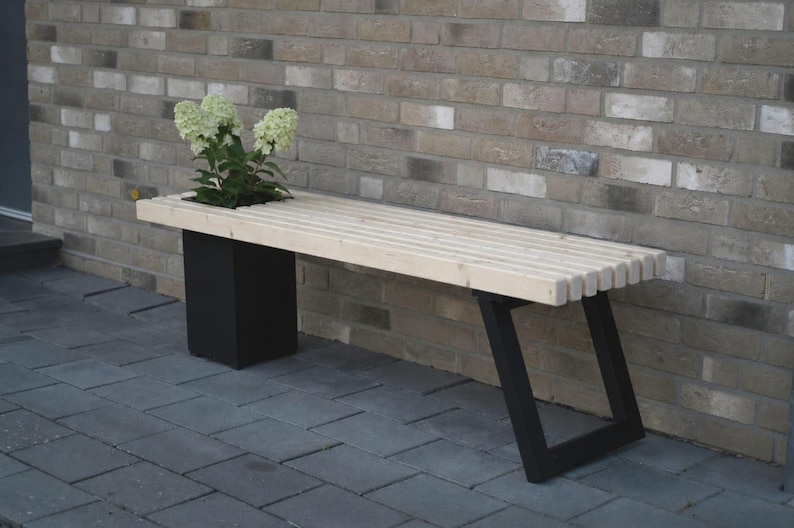 Solid wood bench with flower box/Modern garden bench Farblosöl-schwarz