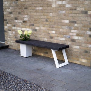 Solid wood bench with flower box/Modern garden bench Anthrazit-weiß