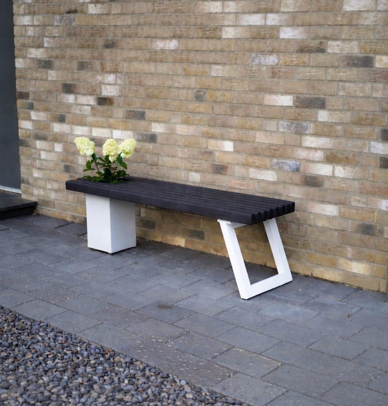 Solid wood bench with flower box/Modern garden bench Anthrazit-weiß