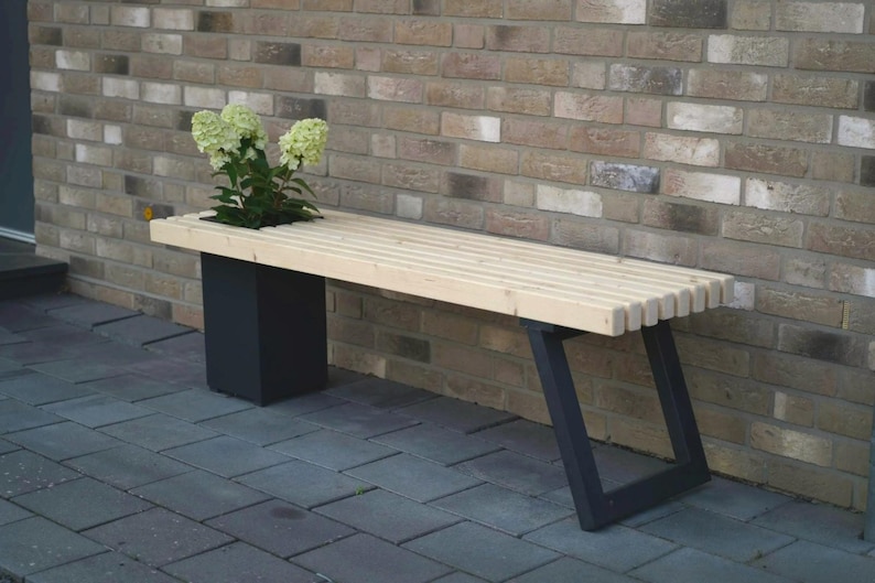 Solid wood bench with flower box/Modern garden bench Farblosöl-anthrazit