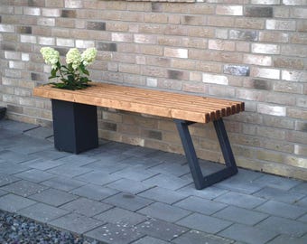 Gartenbank/Moderne Sitzbank/Massivholzbank mit Blumenkasten/Holzbank/ Bank