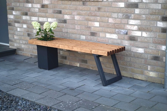 Gartenbank/Moderne Sitzbank/Massivholzbank mit Blumenkasten/Holzbank/ Bank