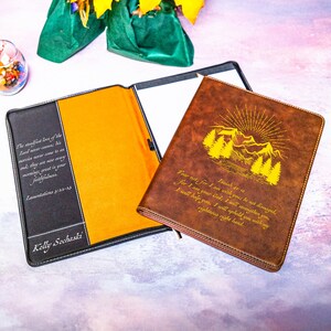Verset de la Bible, cadeau de première communion, porte-documents en cuir avec fermeture éclair, carnet de notes personnalisé, citation personnalisée, classeur de fichiers, rechargeable