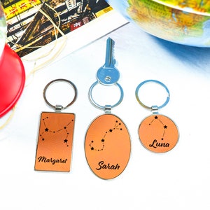 Zodiac Constellation Keychain, Customized Keychain, Custom Leather Keychain, Housewarming Gifts, Astrology Gift, Horoscope Keychain