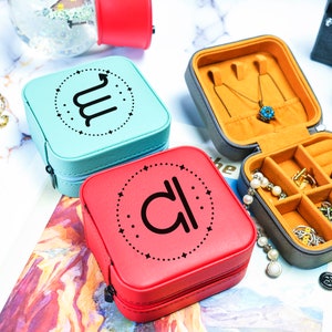 Zodiac Sign Jewelry Box, Leather Jewelry Travel Case, Custom Jewelry Box, Travel Jewelry Organizer, Custom Horoscope Jewelry Case
