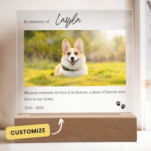 Pet Memorial Night Light, Custom Pet Plaque, Pet Night Light, Custom Pet Photo, Pet Memorial Frame, Gifts for Pets, Cat Dog Loss Gift