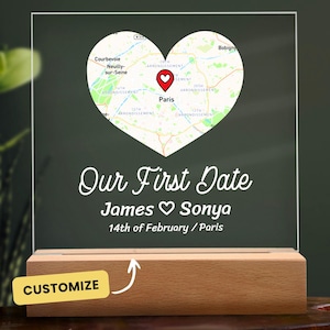 Personalized Anniversary Gift - First Date Map, Where We Met Custom Map Print, Wedding Gift, Husband & Wife Location Gifts, Boyfriend Gift
