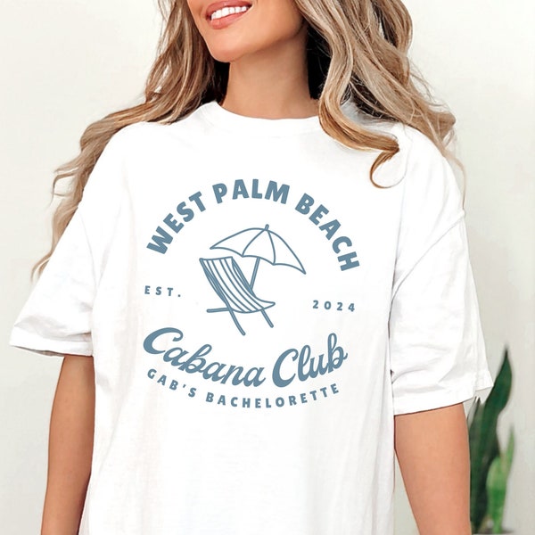 Custom Bachelorette Party Shirt, West Palm Beach Florida Bachelorette Tshirt, Bridal Party Favor, Bach Gift for Bride, Cabana Girls Club Tee