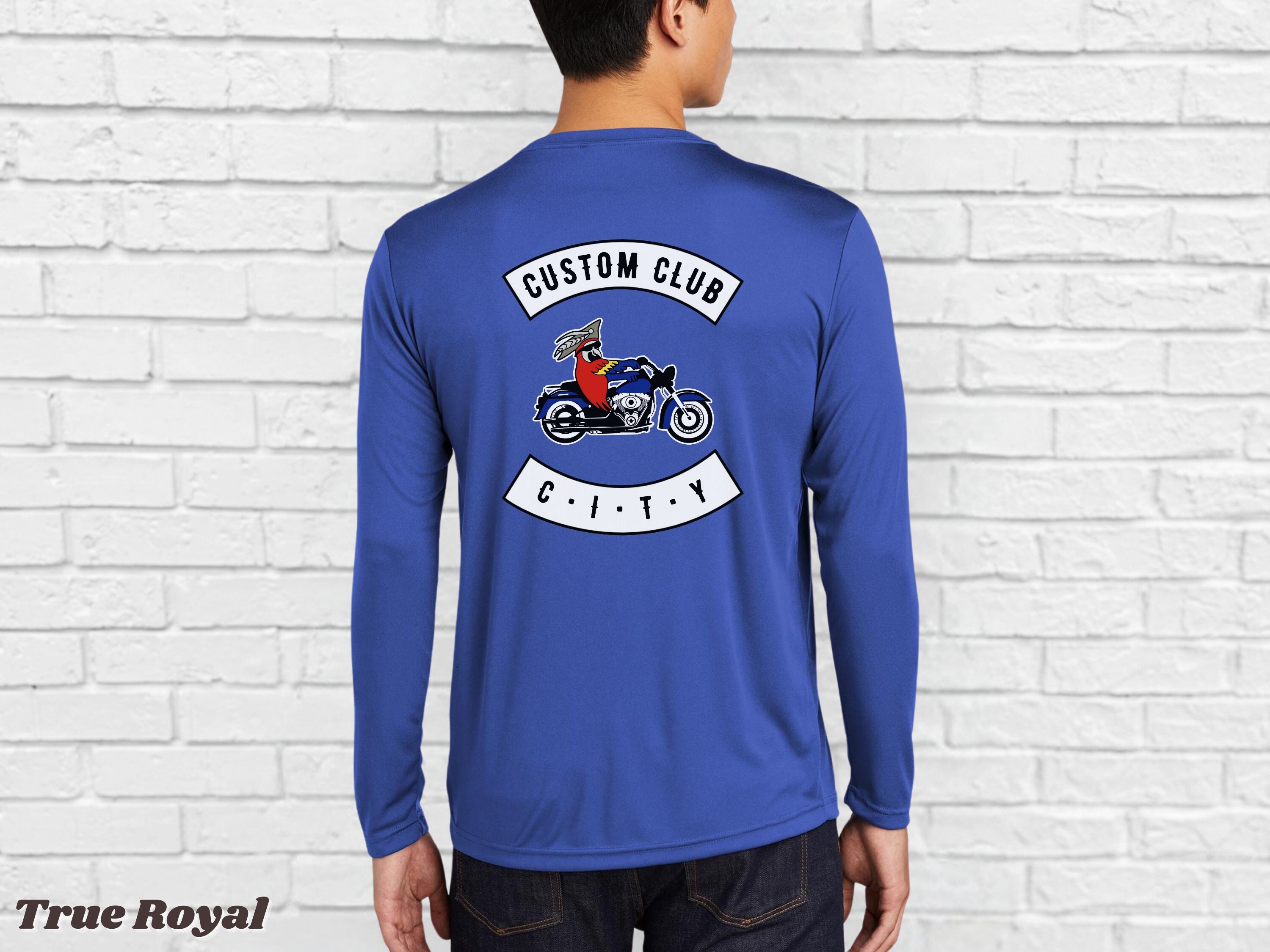 Custom Motorcycle Riding Club Moisture Wicking Long Sleeve Tshirt, Gift for Bike Lover Shirt, Personalized Rocker Patch, Biker Dad Grandpa