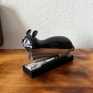 vintage quirky black cat wooden stapler
