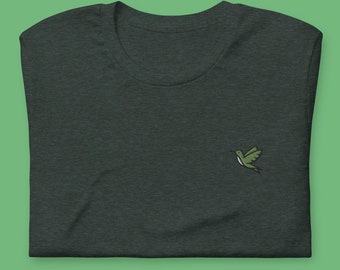 Embroidered Hummingbird T-Shirt. Minimalistic Scandinavian Style. Unisex Regular Fit. Several Colors. Hummingbird Gift.