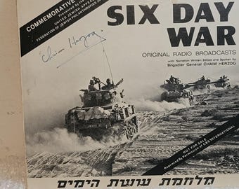 SIGNED Chaim Herzog The Six Day War Vinyl LP Commemorative Award Copy- Tested VG