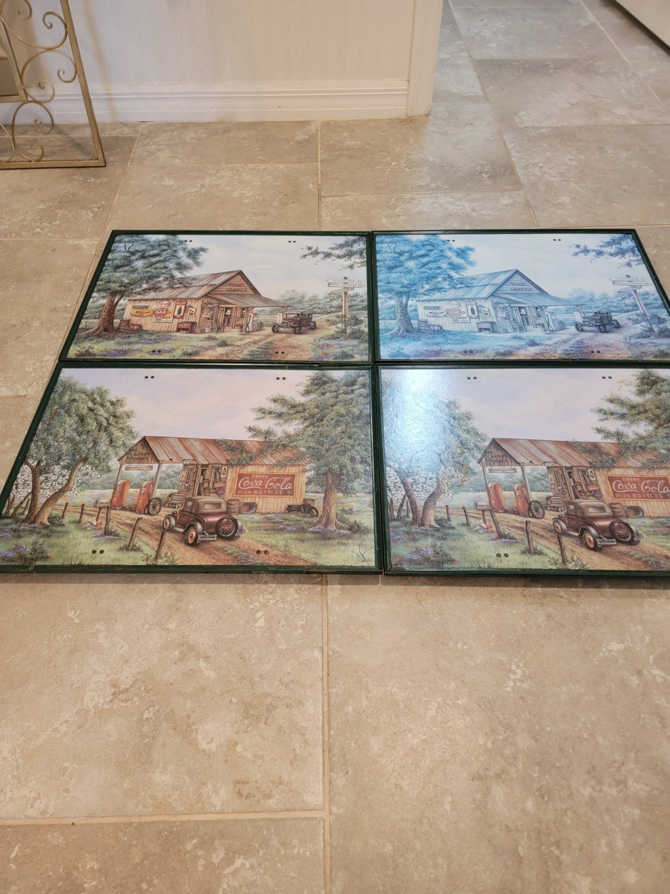 Vintage Coca-cola 4 TV Trays and Stand - Mike & Miller's Garage by