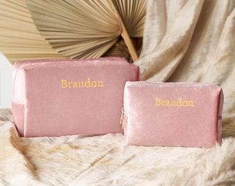 Custom Name Makeup Bag，Custom Embroidered, Bridesmaid Gifts, Travel Toiletry Bag, Mother's Day Gift， Velvet Makeup Bag, Gift for Her