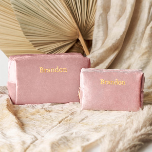 Custom Name Makeup Bag，Custom Embroidered, Bridesmaid Gifts, Travel Toiletry Bag, Mother's Day Gift， Velvet Makeup Bag, Gift for Her