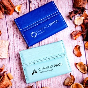 Business Card Case with Engraved Name and Logo, Leather Business Card Holder, Business Card Holder, Custom Business Card Case, Company Logo