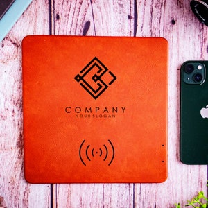 Company Logo Phone Charger, Custom Leather Charging Mat, , Wireless Charger Pad, Leather Charging Mat, Charging Mouse Pad, Office Gifts