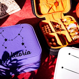 Personalized Zodiac Star Jewelry Case, Custom Zodiac And Leather Jewelry Box, Constellation Jewelry Box, Christmas Gift, Gift For Mom