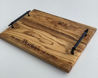 Unique Olive Wood Serving Tray/ Olive Wood Custom Charcuterie Board With Handle (Black) /Housewarming Gift /Mothers day gift