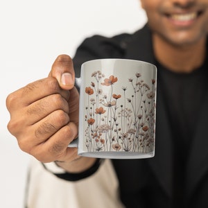 Cute Red flower Mug Coffee Mug, personal mug, vintage floral mug, wildflowers mug, sunflower mug, designer coffee mug, birth flower tumbler