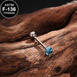 14G Titanium Blue Fake Flower Tongue Barbell Ring/Straight Barbell Jewelry/Tongue Piercing/1PCS/Tongue Jewelry/Tongue Ring/Gift for her