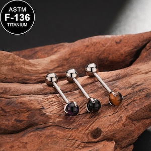 14G Titanium Prong Natural Stone Tongue Barbell Ring/Straight Barbell Jewelry/Tongue Piercing/1PCS/Tongue Jewelry/Tongue Ring/Gift for her