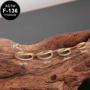 16G F136 Titanium Gold Double Hoop CZ Ring/Cartilage/Helix/Tragus Hoop/Conch Hoop/1PCS/Conch Earring/Minimalist Earring/Tragus Jewelry/Gift