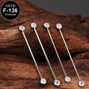 14G/16G TITANIUM Bezel CZ Industrial Barbell/Industrial Jewelry/Internally Threaded/Industrial Earring/Barbell Jewelry/Staight Barbell/Gifts