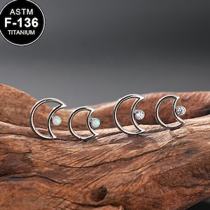 16G TITANIUM Moon Shape Opal/CZ Daith Earring/Cartilage Earring/Rook Earring/Daith Piercing/Hinged Segment Ring/Hoop Earring/Daith Hoop/1PCS